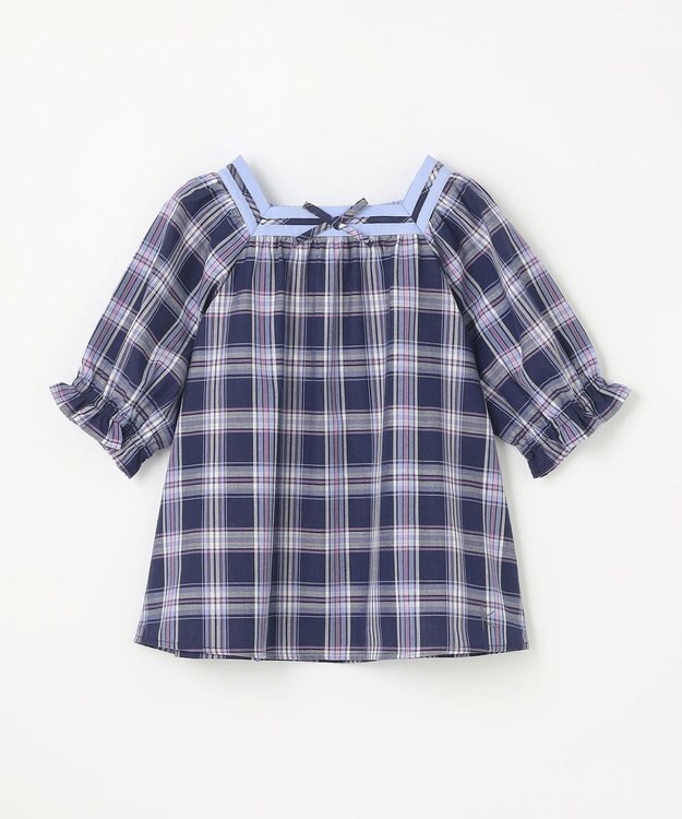 組曲 KIDS 【110-140㎝】プランタンチェック ブラウス ネイビー