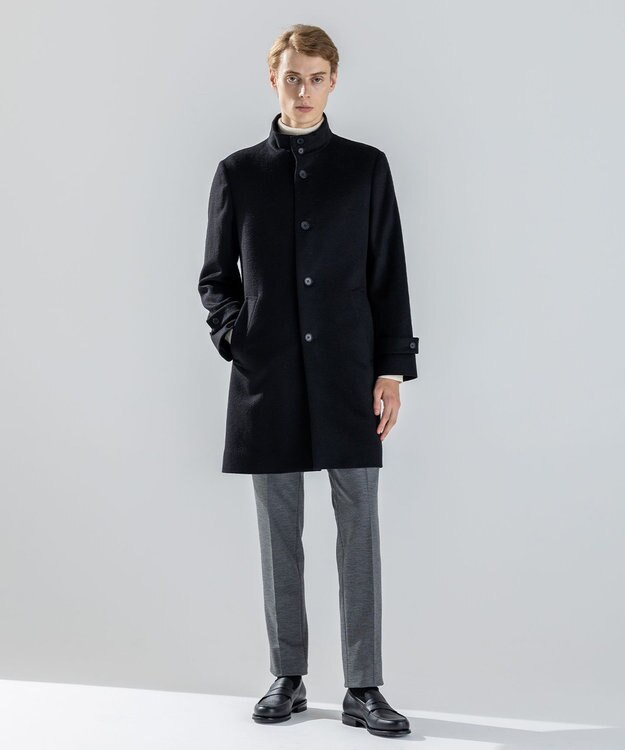 JOSEPH HOMME 【新素材】ライトウールシャギー　スタンドカラーシングルブレストコート ブラック系