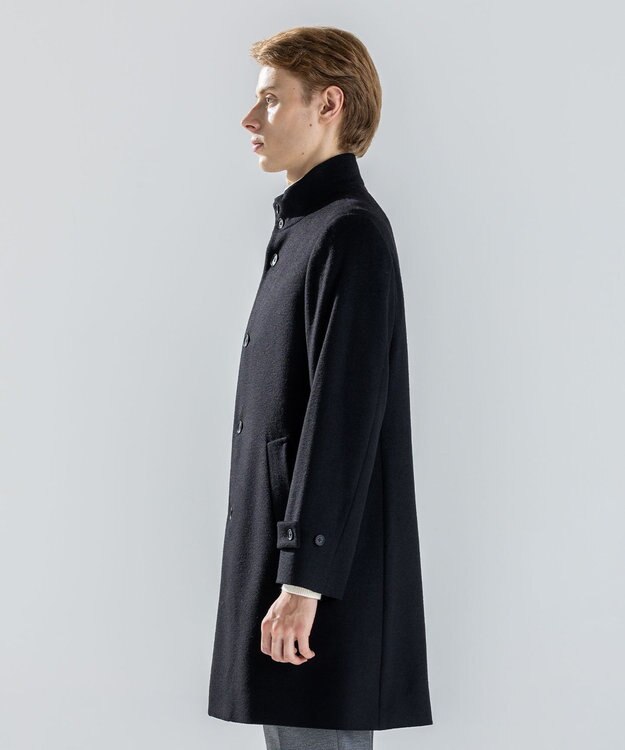 JOSEPH HOMME 【新素材】ライトウールシャギー　スタンドカラーシングルブレストコート ブラック系