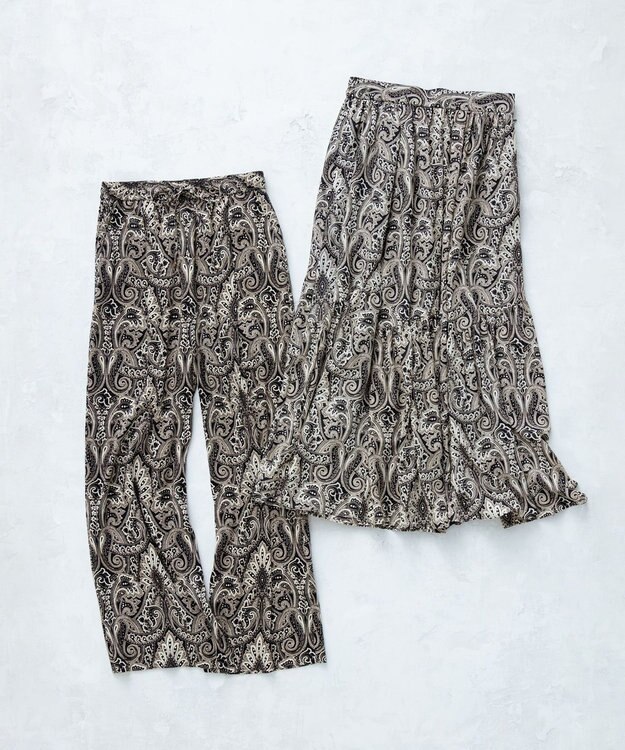 23区 【洗える】フレンチペイズリーサテン ワイドパンツ ブラック系5