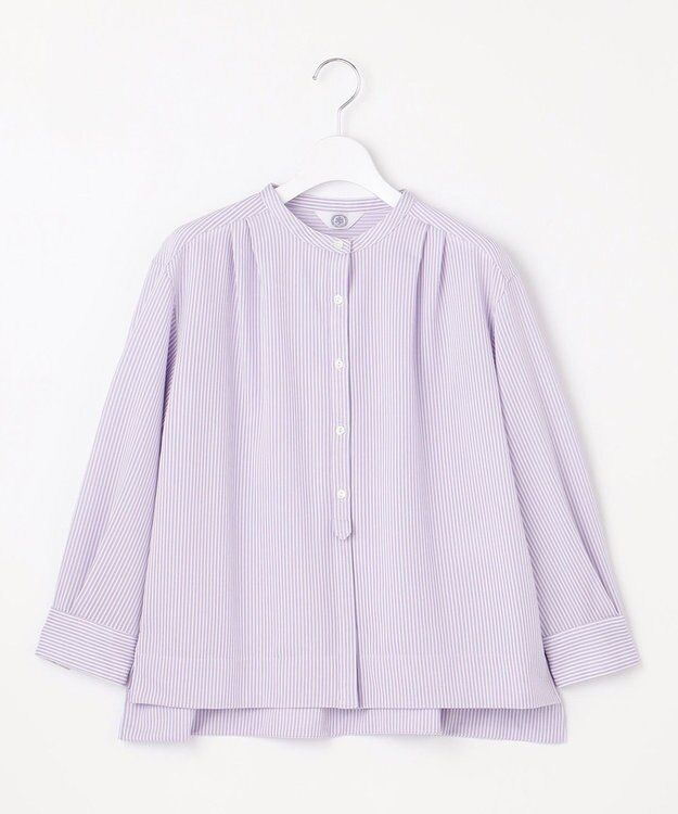 J.PRESS LADIES 【WEB限定カラーあり】ストライプジャカード バンドカラー カットソー ラベンダー系1