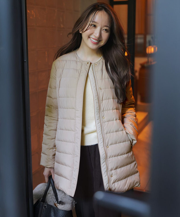 ANY SIS S 【2WAY】ノーカラーミドル ダウン ベージュ