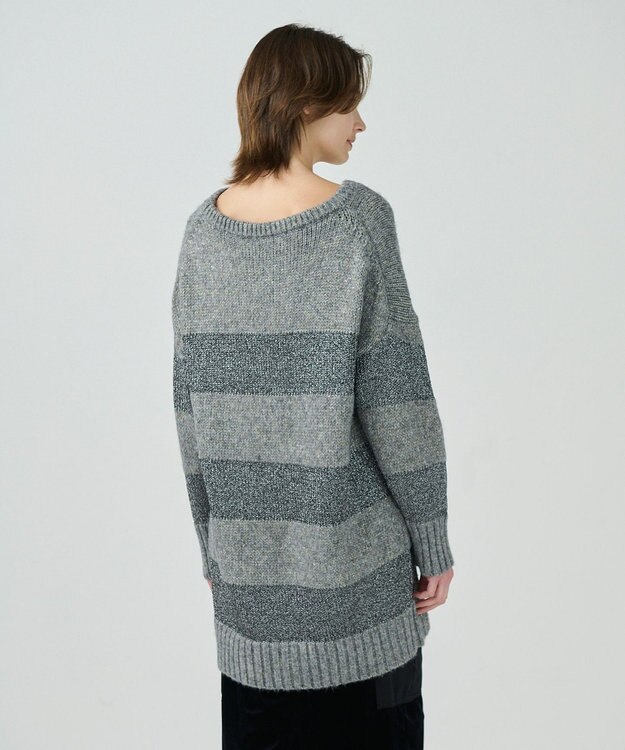 GRACE CONTINENTAL ラメボーダーニットトップ グレー