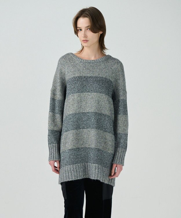 GRACE CONTINENTAL ラメボーダーニットトップ グレー