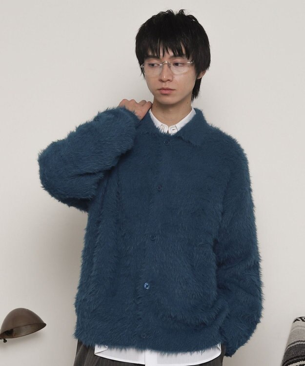 WEGO 【ユニセックス着用ITEM】フェザーニットボタンシャツ ブルー