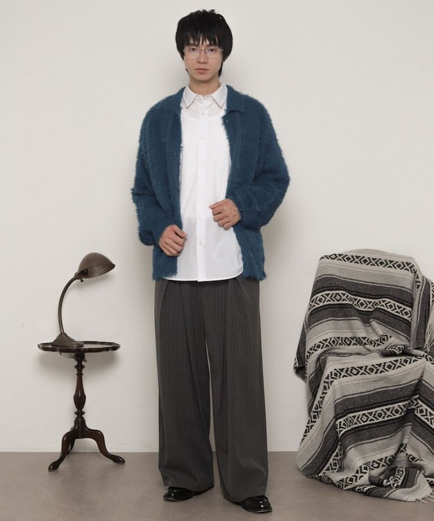 WEGO 【ユニセックス着用ITEM】フェザーニットボタンシャツ ブルー