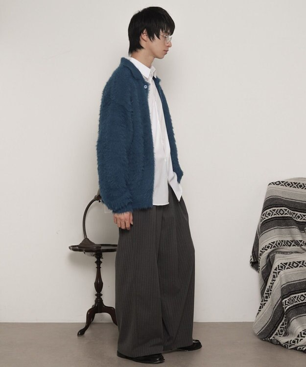 WEGO 【ユニセックス着用ITEM】フェザーニットボタンシャツ ブルー