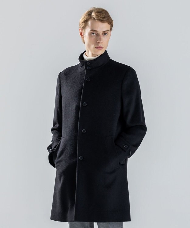 JOSEPH HOMME 【新素材】ライトウールシャギー　スタンドカラーシングルブレストコート ブラック系