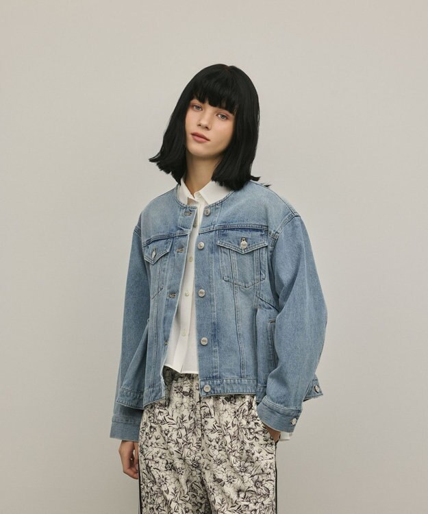 GRACE CONTINENTAL ペプラムデニムジャケット ブルー