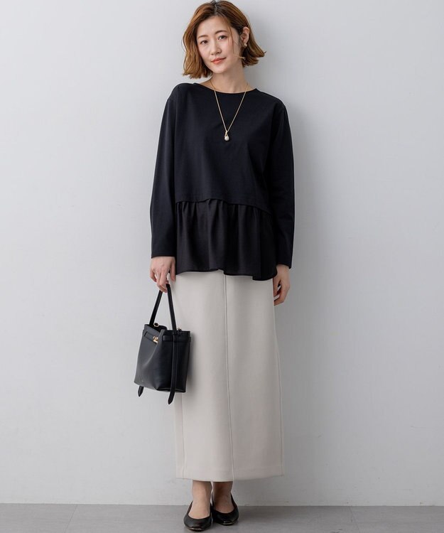 23区 【先行予約】ナチュラルコットンベア シアードッキング カットソー ブラック系