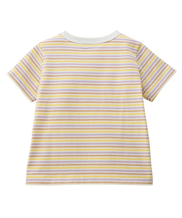 MIKI HOUSE HOT BISCUITS 【70-120cm】 みじんボーダー ワンポイント刺繍 半袖Tシャツ ラベンダー