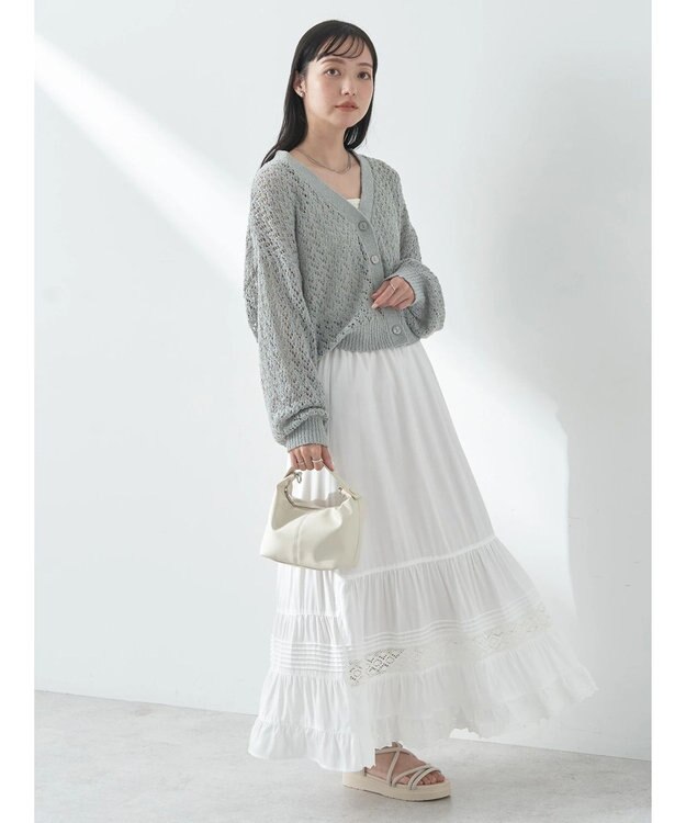 earth music&ecology ファンシーヤーンすかしニットカーディガン Sax