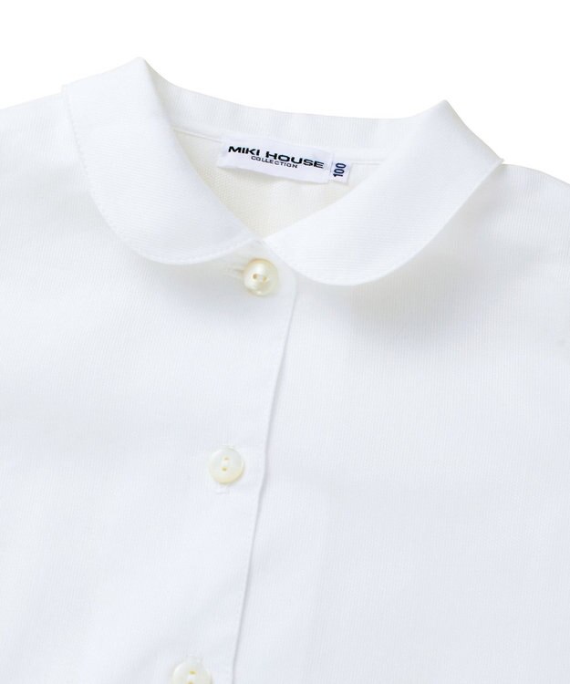 MIKI HOUSE HOT BISCUITS 【90-130cm】ピケ素材の丸衿半袖ブラウス 白