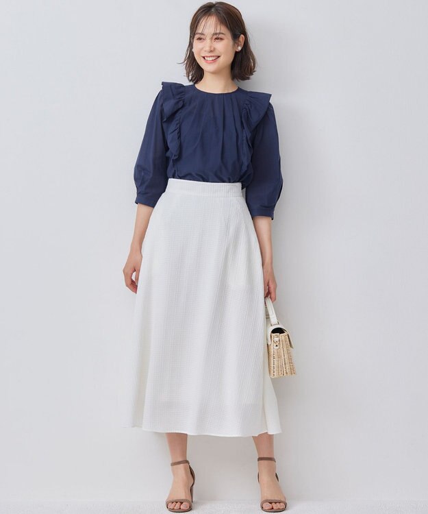 組曲 ステッチストライプドビー フレアスカート アイボリー系
