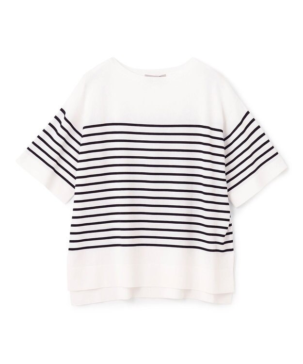 UNFILO スゴ機能 ハーフスリーブニットT オフ×ブラック