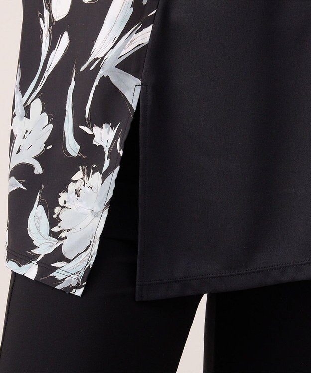 Chacott フラワープリントワンピースＴシャツ ブラック