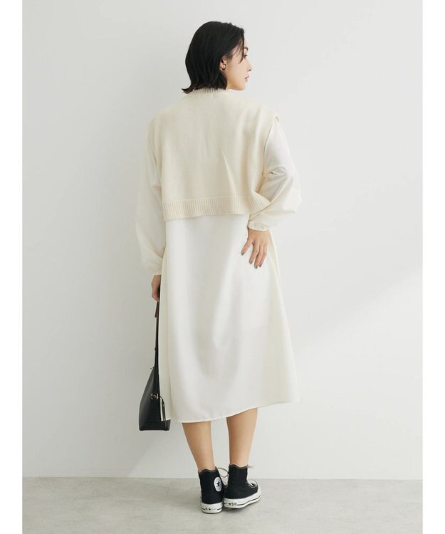 Green Parks ＳＥＴ２点　ニットベスト＋シャツワンピース Off White