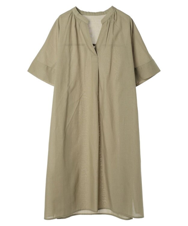 Green Parks 綿麻混スキッパーミニワンピース Khaki