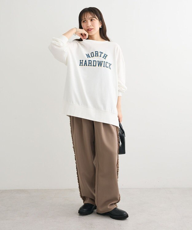 Green Parks ・ｓｗｉｎｇ　ｂｙ　サイドフリルワイドパンツ Gray Beige