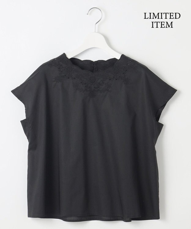 自由区 S 【WEB限定・接触冷感・洗える】エンブロイダリーローンプルオーバー ブラウス ブラック