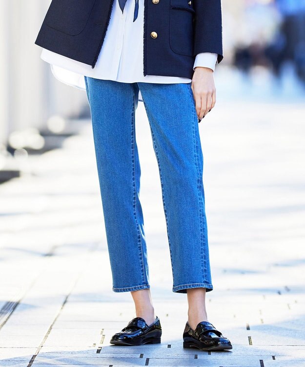 J.PRESS LADIES 【洗える】BASIC STRETCH DENIM ストレート パンツ ダルブルー系
