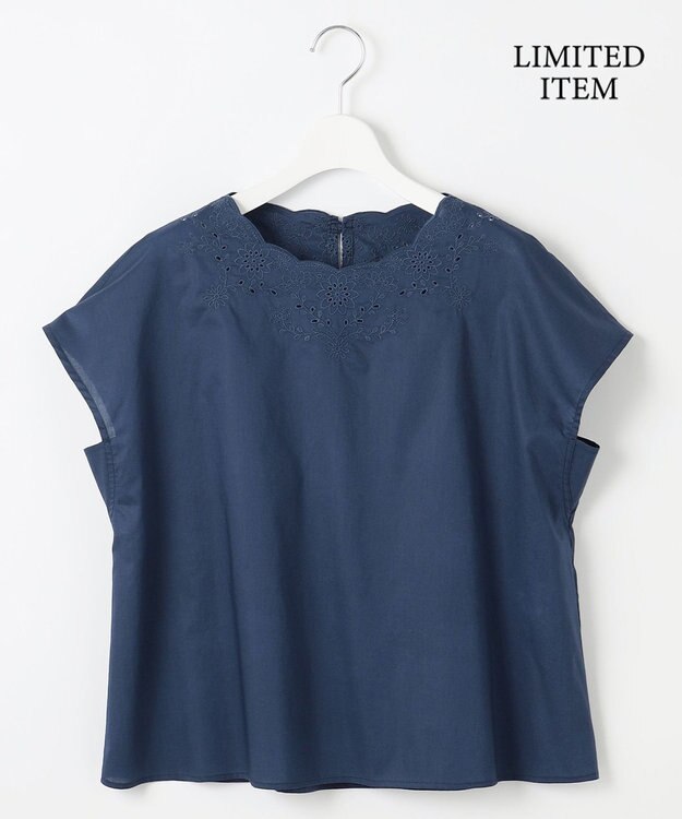自由区 S 【WEB限定・接触冷感・洗える】エンブロイダリーローンプルオーバー ブラウス コバルトブルー