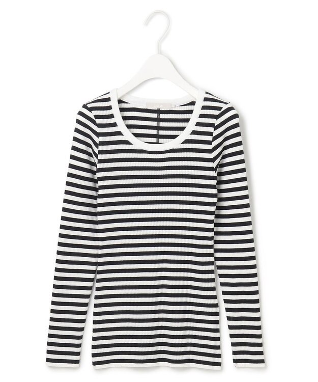 ICB L 【洗える】４×２リブ プルオーバー ブラックボーダー系