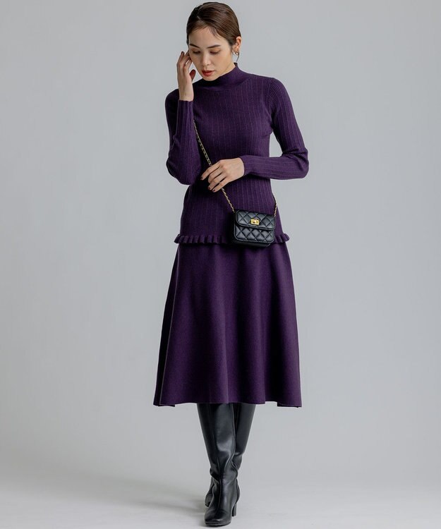 組曲 リブハイネック  ニット パープル系