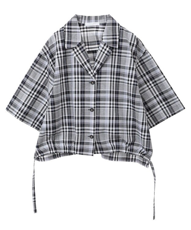 Green Parks 綿麻混裾ドロスト開襟シャツジャケット Check