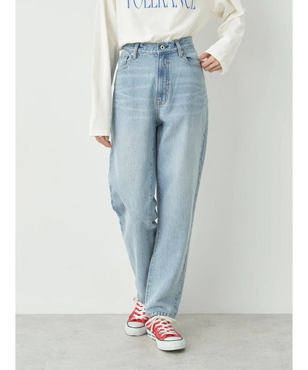 earth music&ecology ウ゛ィンテージ加工テーパードデニム Light Indigo