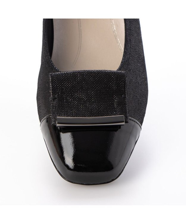 Riz raffinee <Riz raffinee>【3E】ローヒールスクエアパンプス ブラックメタリック