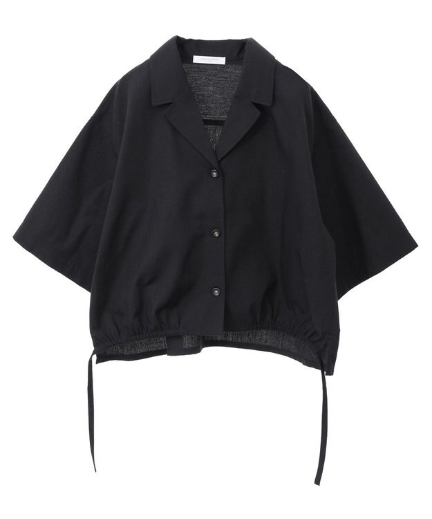 Green Parks 綿麻混裾ドロスト開襟シャツジャケット Black