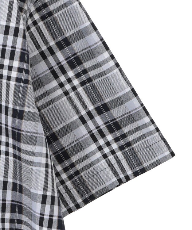 Green Parks 綿麻混裾ドロスト開襟シャツジャケット Check