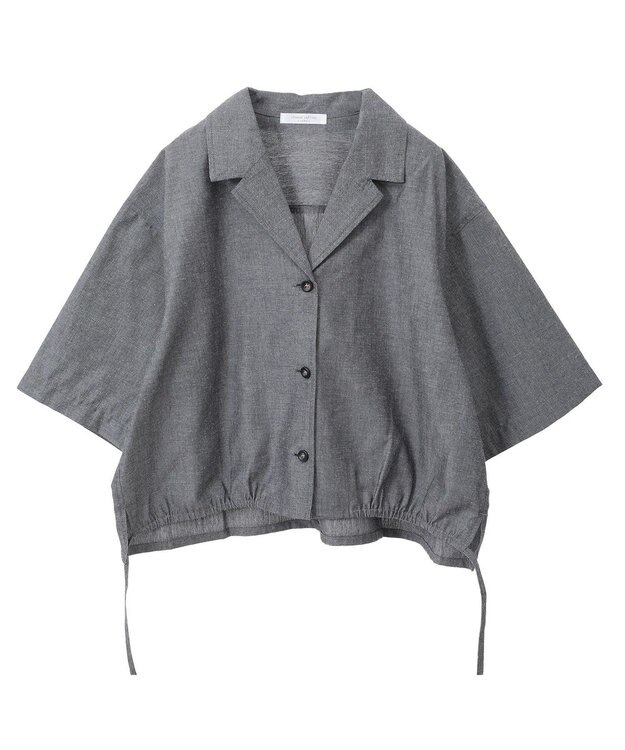 Green Parks 綿麻混裾ドロスト開襟シャツジャケット Gray Mixture
