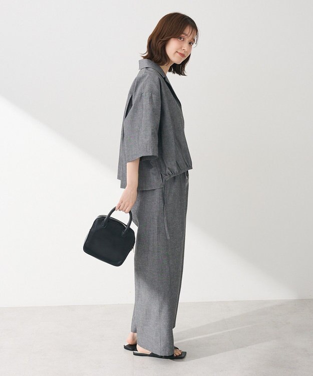 Green Parks 綿麻混裾ドロスト開襟シャツジャケット Gray Mixture