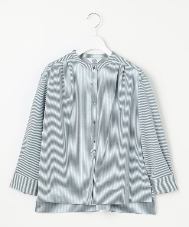 J.PRESS LADIES 【WEB限定カラーあり】ストライプジャカード バンドカラー カットソー グリーン系1