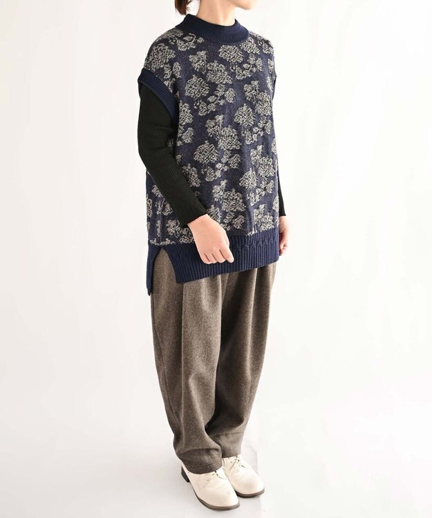 muuc 〈ロングシーズン心地良いウール混〉後ろウエストゴム有り ベルト裏にコットン使用 テーパードスラックスパンツ ブラウン