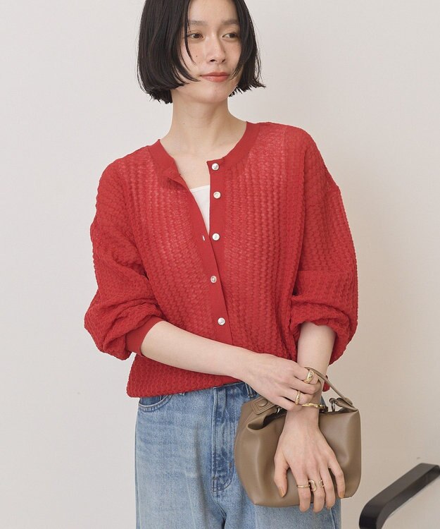 AMERICAN HOLIC 【前後2WAY】透かし編みニットカーディガン Red