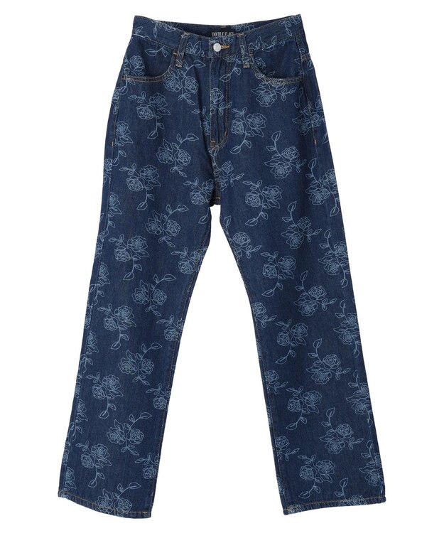 Green Parks ・Ｄｏｕｂｌｅ　Ｆｌａｇｓ　フラワー抜染ストレートデニム Indigo