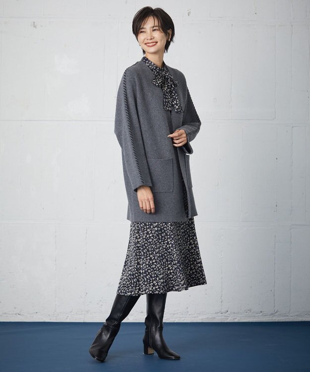 J.PRESS LADIES 【洗える】BONNY Vネック ニット アウター グレー系