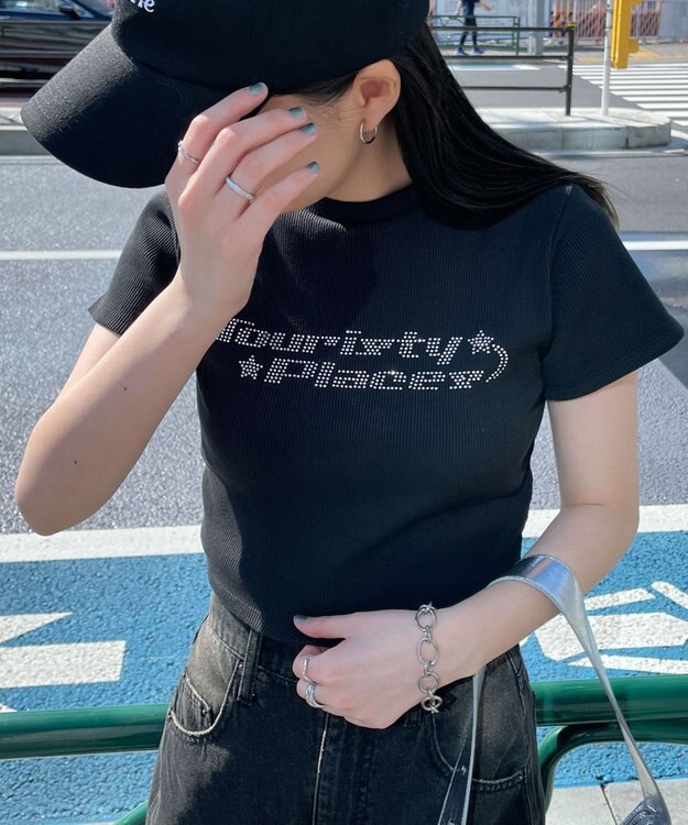 WEGO ラインストーンリブちびT ブラック