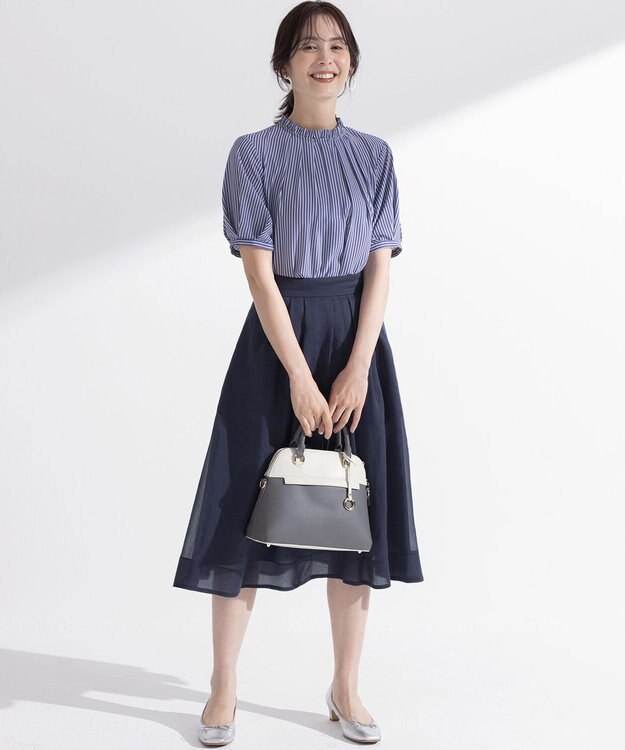 組曲 S 【WEB限定】シアーボイルタックフレア スカート ネイビー系