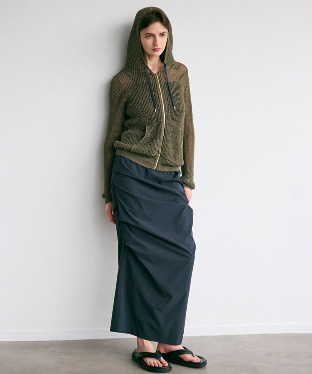 BEIGE， 【洗える】OPTICAL / ペーパーヤーンフーディージップニット Khaki