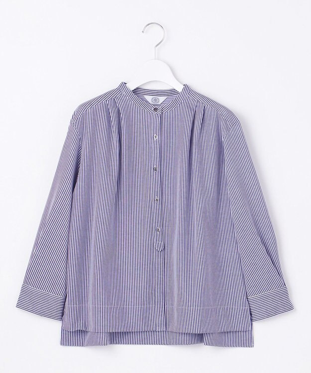 J.PRESS LADIES 【WEB限定カラーあり】ストライプジャカード バンドカラー カットソー ネイビー系1