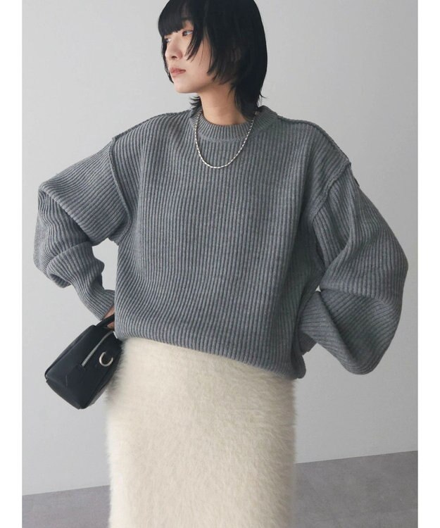 Green Parks 洗える　アゼ編みニットプルオーバー Gray Mixture