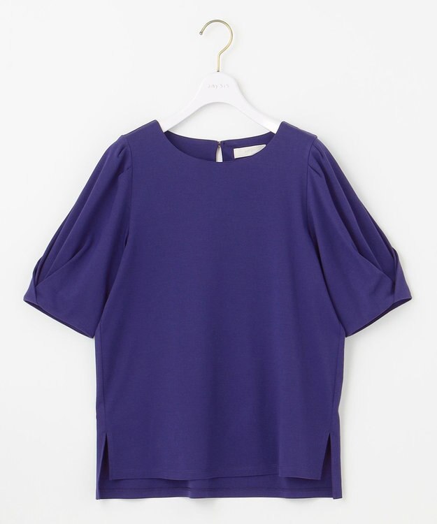 ANY SIS S 【撥水・汗ジミ防止・UVケア・洗える】スーピマスムース 袖タック Tシャツ ダークブルー