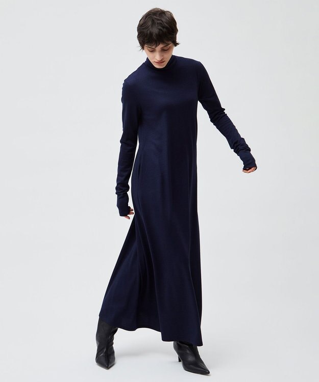 BEIGE， 【洗える】CALDANA / タートルネックロングドレス Navy