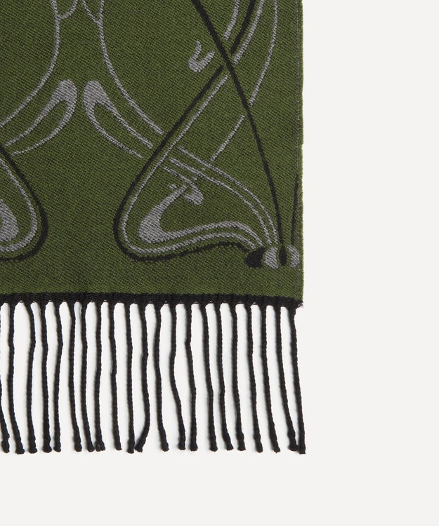 LIBERTY. ジャイアント アイアンシ 35x190 ジャカード ウール スカーフ グリーン