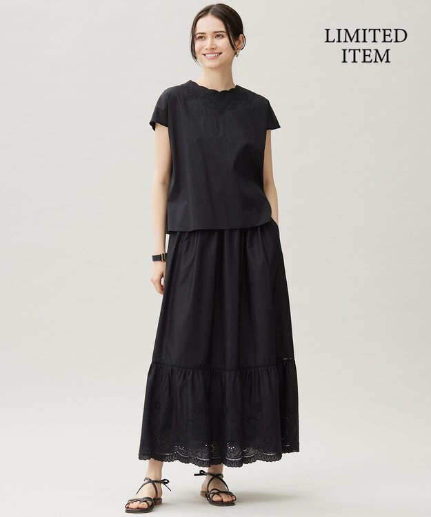 自由区 S 【WEB限定・接触冷感・洗える】エンブロイダリーローンプルオーバー ブラウス ブラック