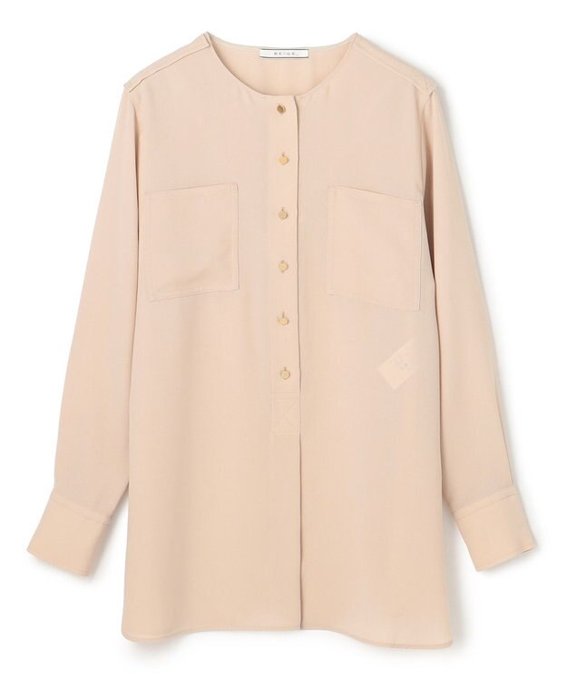 BEIGE， 【WEB限定・洗える】CLARION / ゴールド釦クルーネックブラウス Beige